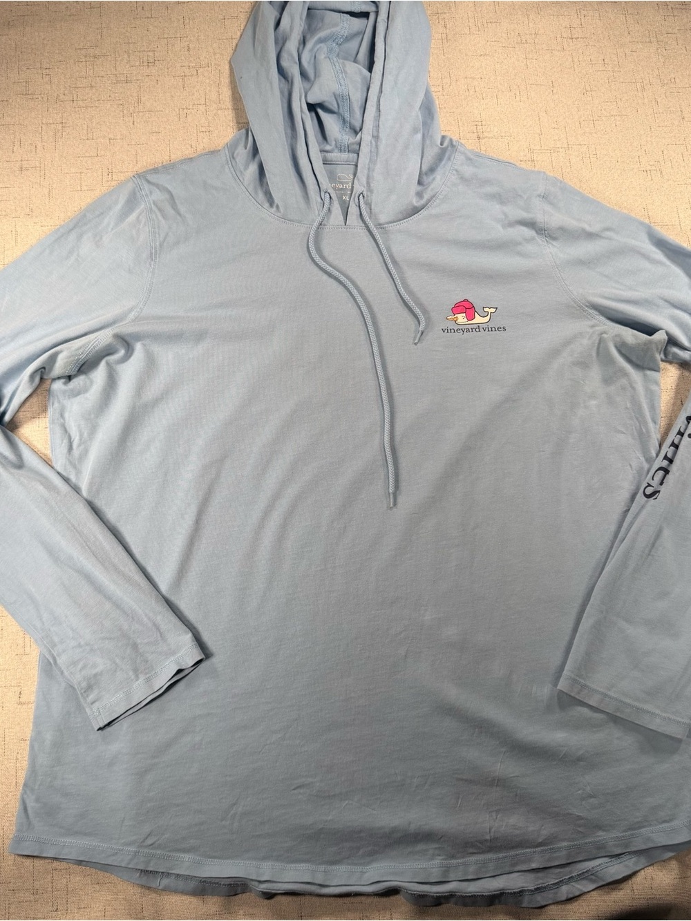 Vineyard Vines Women’s Pale Blue Hooded Long-Sleeve Tee with Small Whale Logo